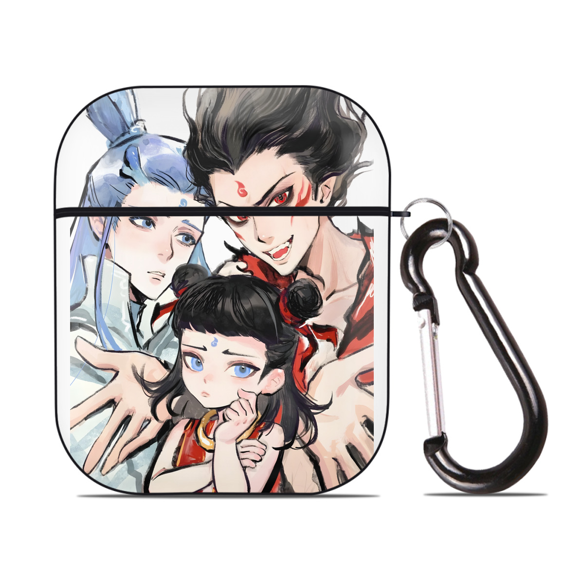 （画像用） Ne Zha 2 ナタ 魔童の大暴れ AirPods 第2世代保護ケース ハードシェル ブラック 耐衝撃・防指紋・カラビナ付き