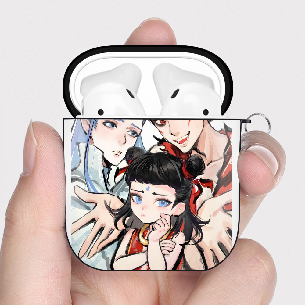 （画像用） Ne Zha 2 ナタ 魔童の大暴れ AirPods 第2世代保護ケース ハードシェル ブラック 耐衝撃・防指紋・カラビナ付き