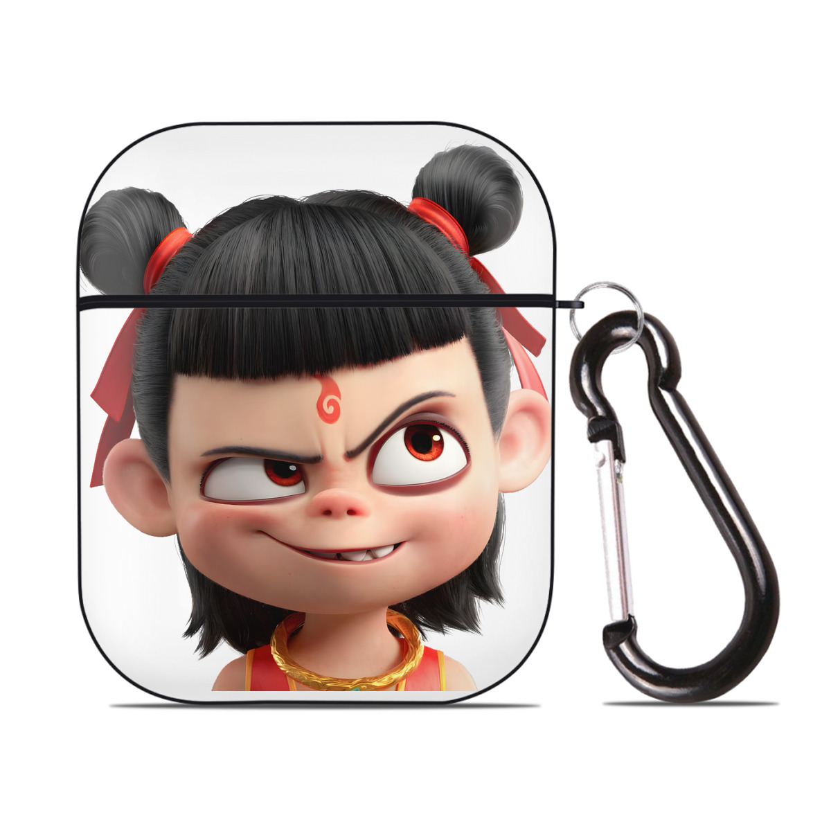 （画像用） Ne Zha 2 ナタ 魔童の大暴れ AirPods 第2世代保護ケース ハードシェル ブラック 耐衝撃・防指紋・カラビナ付き