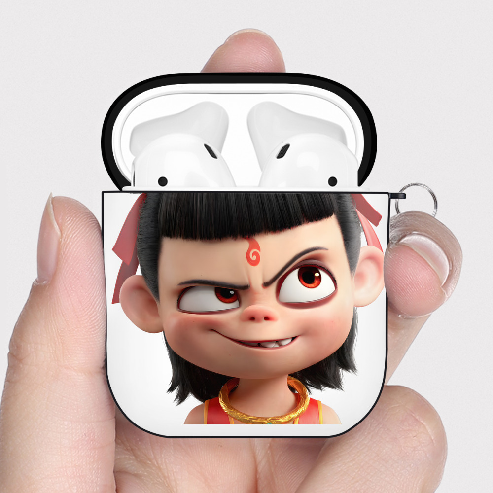 （画像用） Ne Zha 2 ナタ 魔童の大暴れ AirPods 第2世代保護ケース ハードシェル ブラック 耐衝撃・防指紋・カラビナ付き