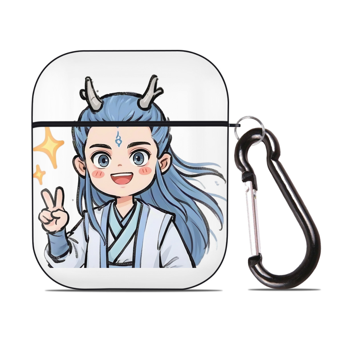 （画像用） Ne Zha 2 ナタ 魔童の大暴れ AirPods 第2世代保護ケース ハードシェル ブラック 耐衝撃・防指紋・カラビナ付き