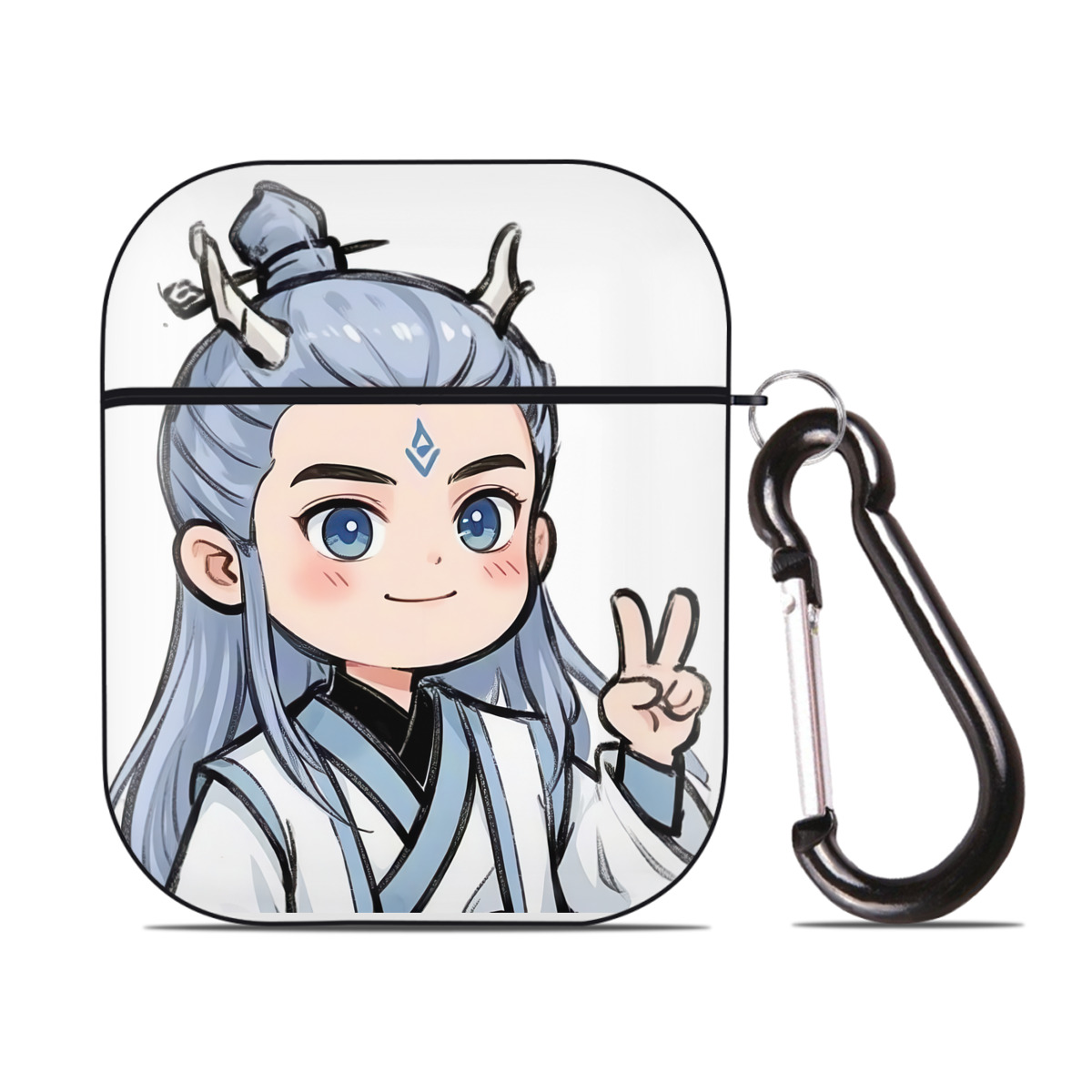 （画像用） Ne Zha 2 ナタ 魔童の大暴れ AirPods 第2世代保護ケース ハードシェル ブラック 耐衝撃・防指紋・カラビナ付き
