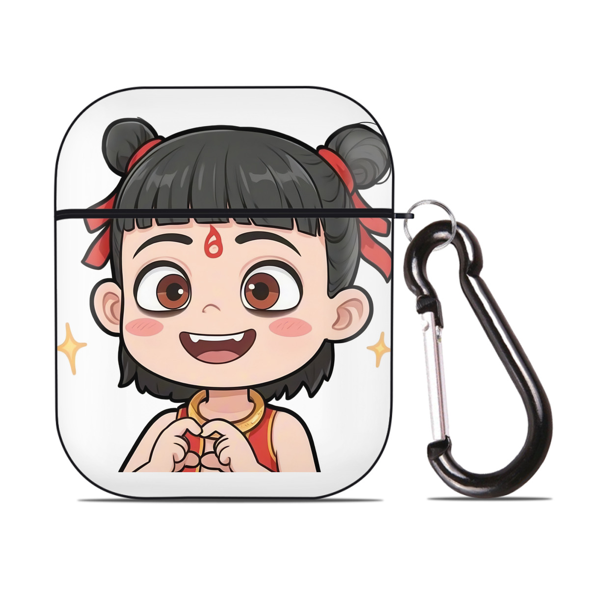 （画像用） Ne Zha 2 ナタ 魔童の大暴れ AirPods 第2世代保護ケース ハードシェル ブラック 耐衝撃・防指紋・カラビナ付き