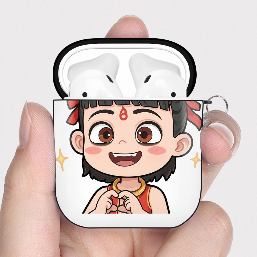 （画像用） Ne Zha 2 ナタ 魔童の大暴れ AirPods 第2世代保護ケース ハードシェル ブラック 耐衝撃・防指紋・カラビナ付き