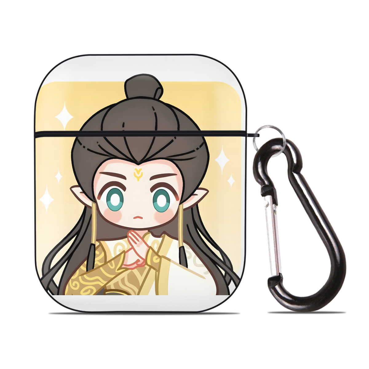 （画像用） Ne Zha 2 ナタ 魔童の大暴れ AirPods 第2世代保護ケース ハードシェル ブラック 耐衝撃・防指紋・カラビナ付き