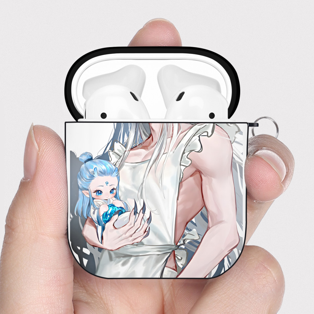 （画像用） Ne Zha 2 ナタ 魔童の大暴れ AirPods 第2世代保護ケース ハードシェル ブラック 耐衝撃・防指紋・カラビナ付き