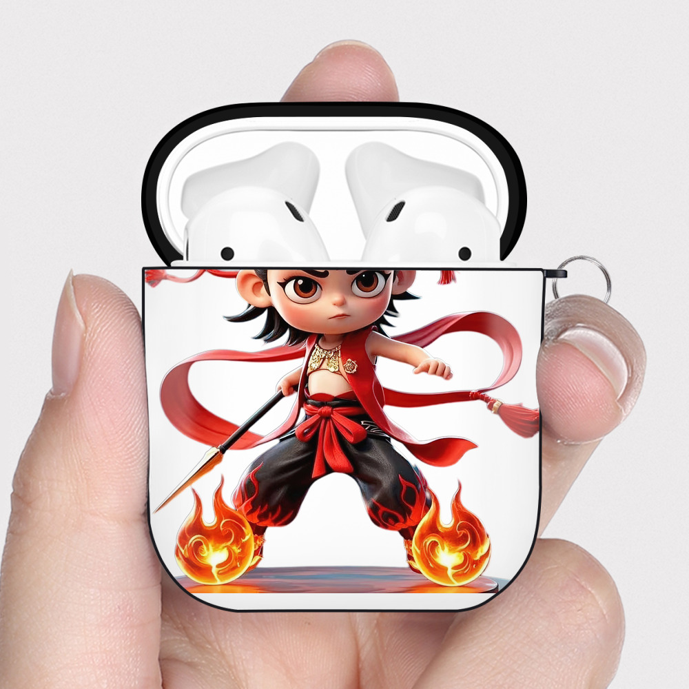 （画像用） Ne Zha 2 ナタ 魔童の大暴れ AirPods 第2世代保護ケース ハードシェル ブラック 耐衝撃・防指紋・カラビナ付き