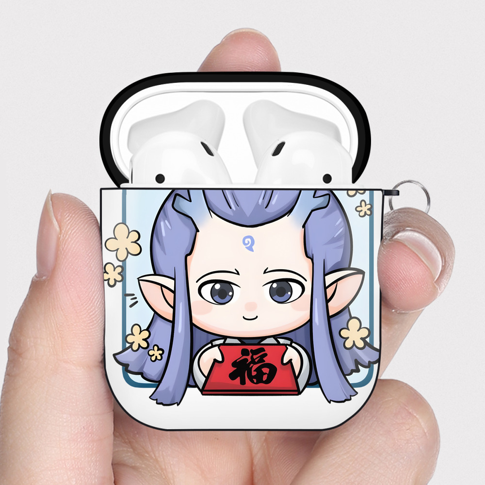 （画像用） Ne Zha 2 ナタ 魔童の大暴れ AirPods 第2世代保護ケース ハードシェル ブラック 耐衝撃・防指紋・カラビナ付き