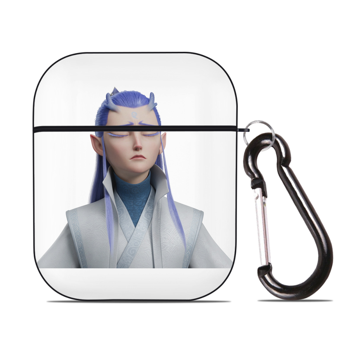 （画像用） Ne Zha 2 ナタ 魔童の大暴れ AirPods 第2世代保護ケース ハードシェル ブラック 耐衝撃・防指紋・カラビナ付き