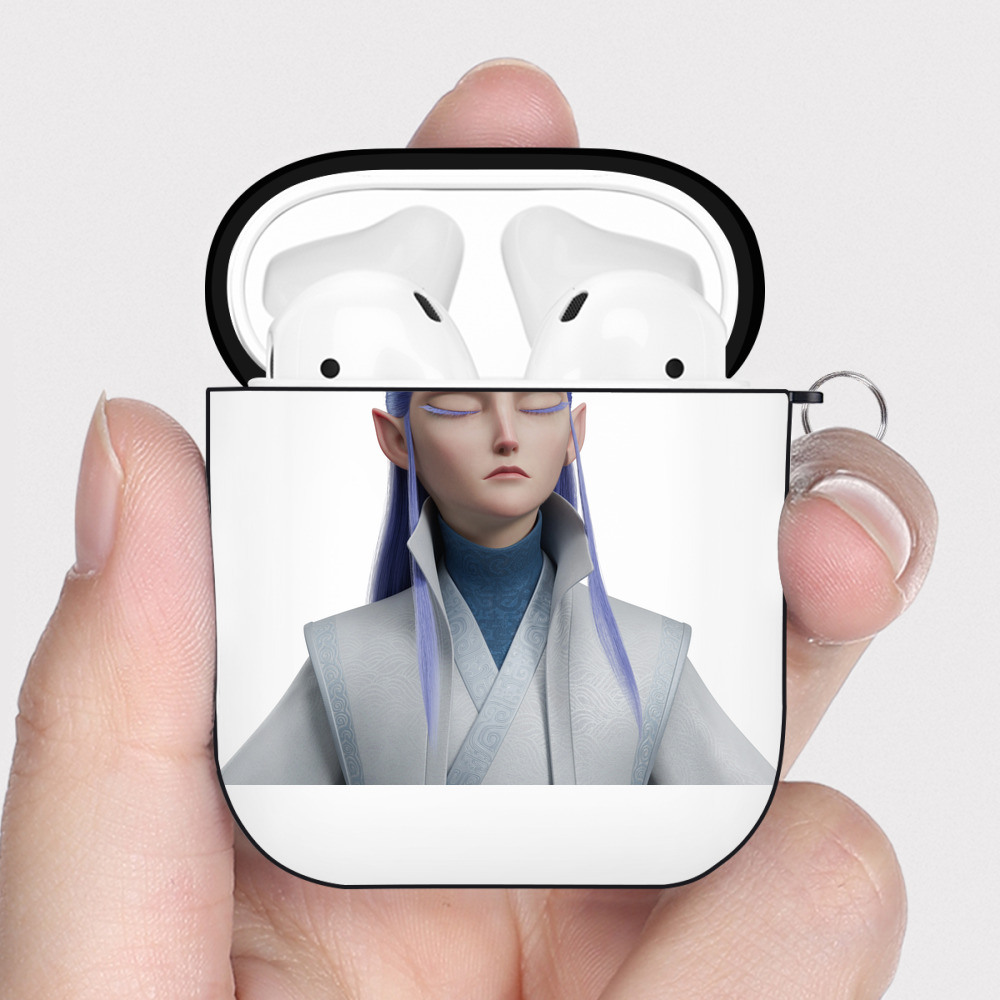 （画像用） Ne Zha 2 ナタ 魔童の大暴れ AirPods 第2世代保護ケース ハードシェル ブラック 耐衝撃・防指紋・カラビナ付き