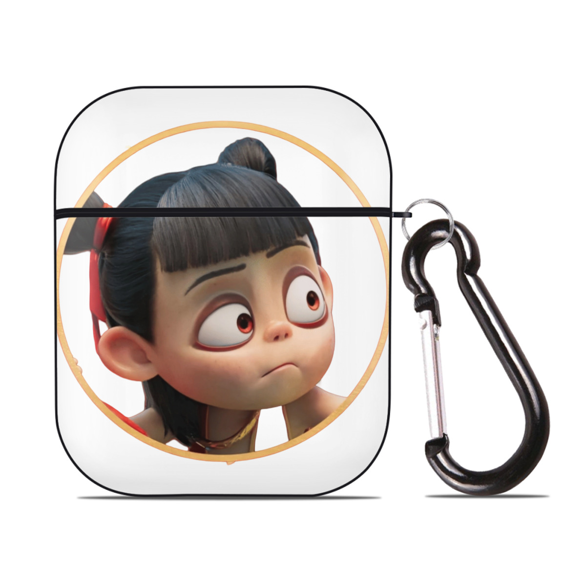 （画像用） Ne Zha 2 ナタ 魔童の大暴れ AirPods 第2世代保護ケース ハードシェル ブラック 耐衝撃・防指紋・カラビナ付き