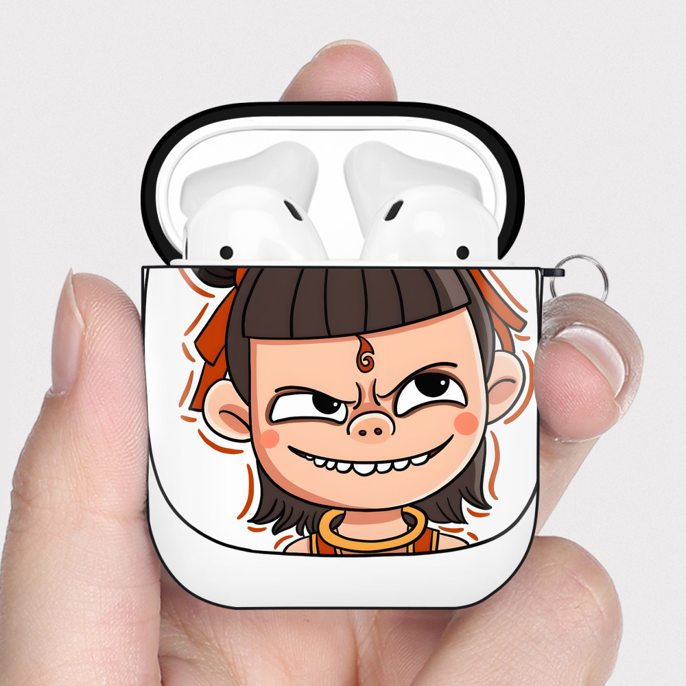 （画像用） Ne Zha 2 ナタ 魔童の大暴れ AirPods 第2世代保護ケース ハードシェル ブラック 耐衝撃・防指紋・カラビナ付き