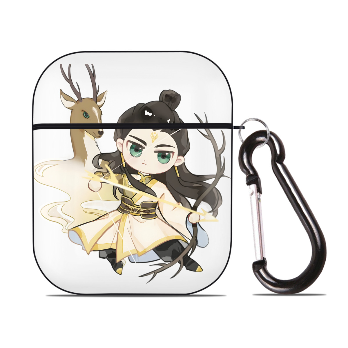 （画像用） Ne Zha 2 ナタ 魔童の大暴れ AirPods 第2世代保護ケース ハードシェル ブラック 耐衝撃・防指紋・カラビナ付き