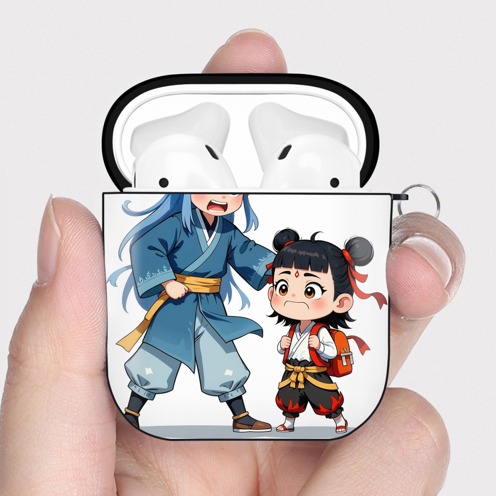 （画像用） Ne Zha 2 ナタ 魔童の大暴れ AirPods 第2世代保護ケース ハードシェル ブラック 耐衝撃・防指紋・カラビナ付き