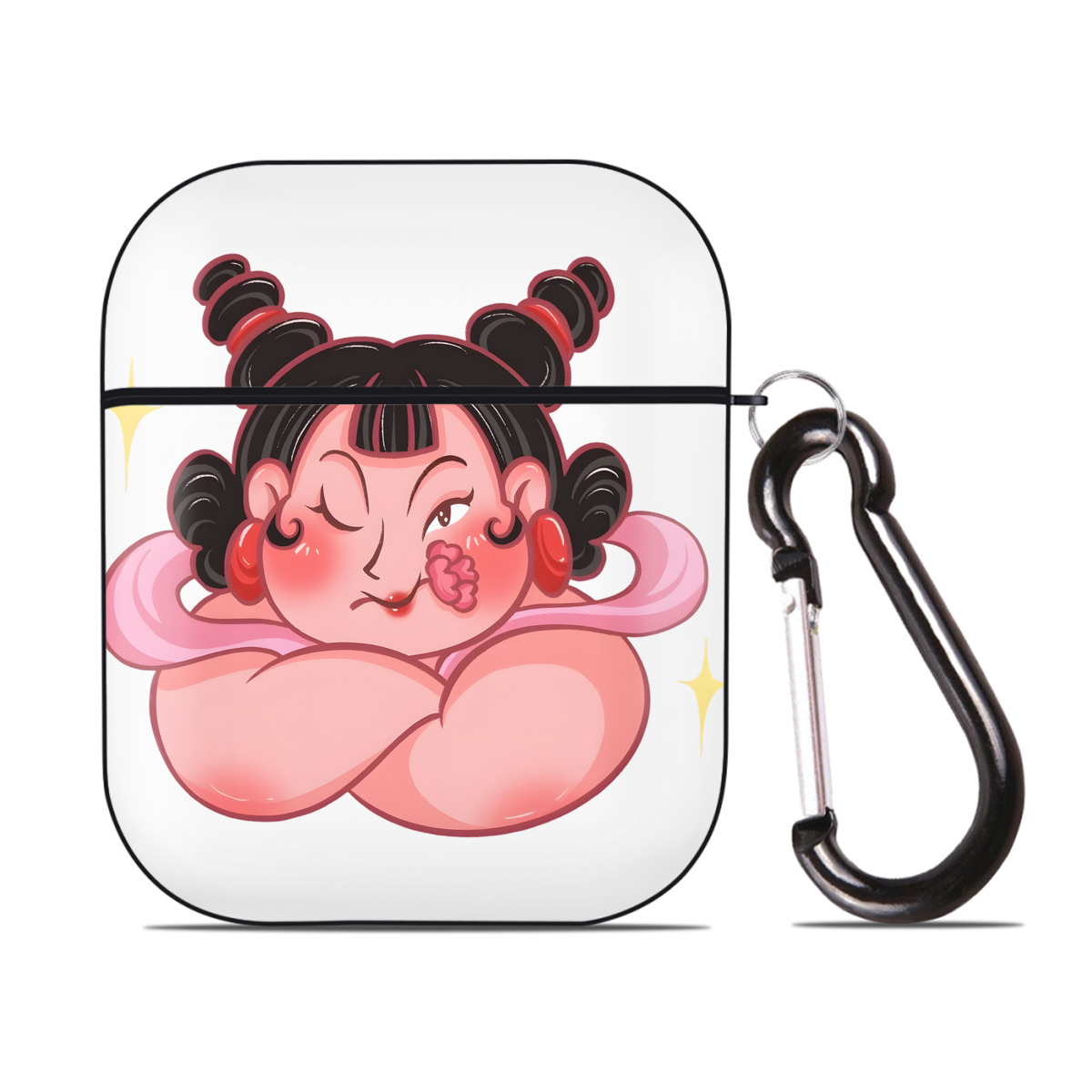 （画像用） Ne Zha 2 ナタ 魔童の大暴れ AirPods 第2世代保護ケース ハードシェル ブラック 耐衝撃・防指紋・カラビナ付き