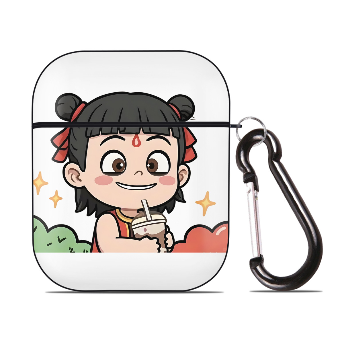 （画像用） Ne Zha 2 ナタ 魔童の大暴れ AirPods 第2世代保護ケース ハードシェル ブラック 耐衝撃・防指紋・カラビナ付き