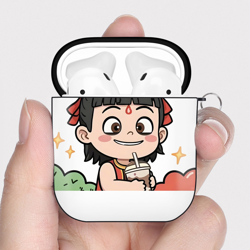 （画像用） Ne Zha 2 ナタ 魔童の大暴れ AirPods 第2世代保護ケース ハードシェル ブラック 耐衝撃・防指紋・カラビナ付き