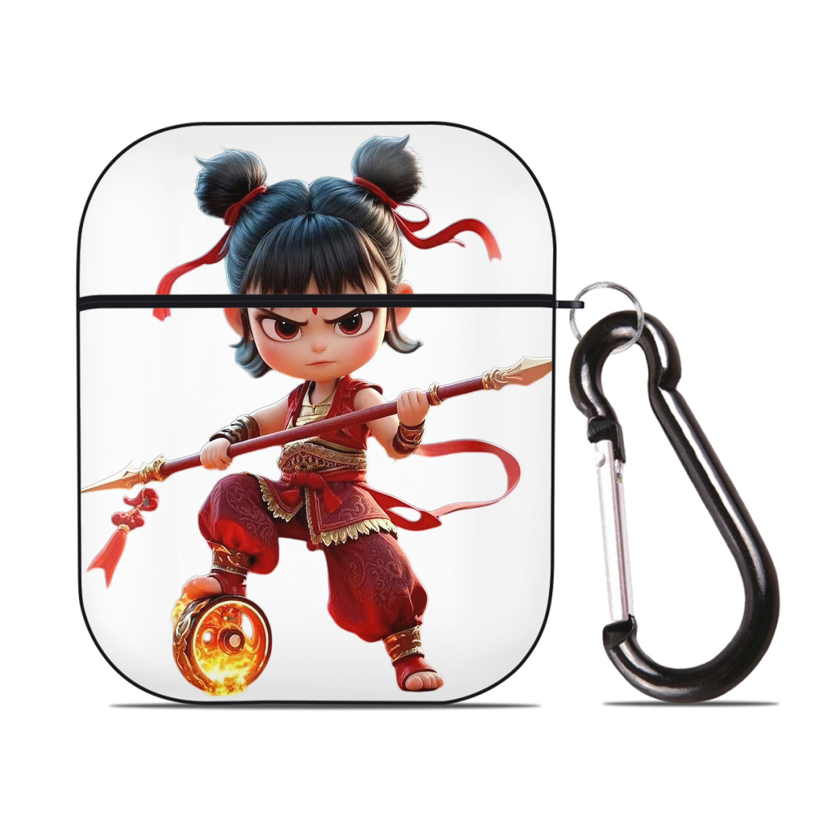 （画像用） Ne Zha 2 ナタ 魔童の大暴れ AirPods 第2世代保護ケース ハードシェル ブラック 耐衝撃・防指紋・カラビナ付き