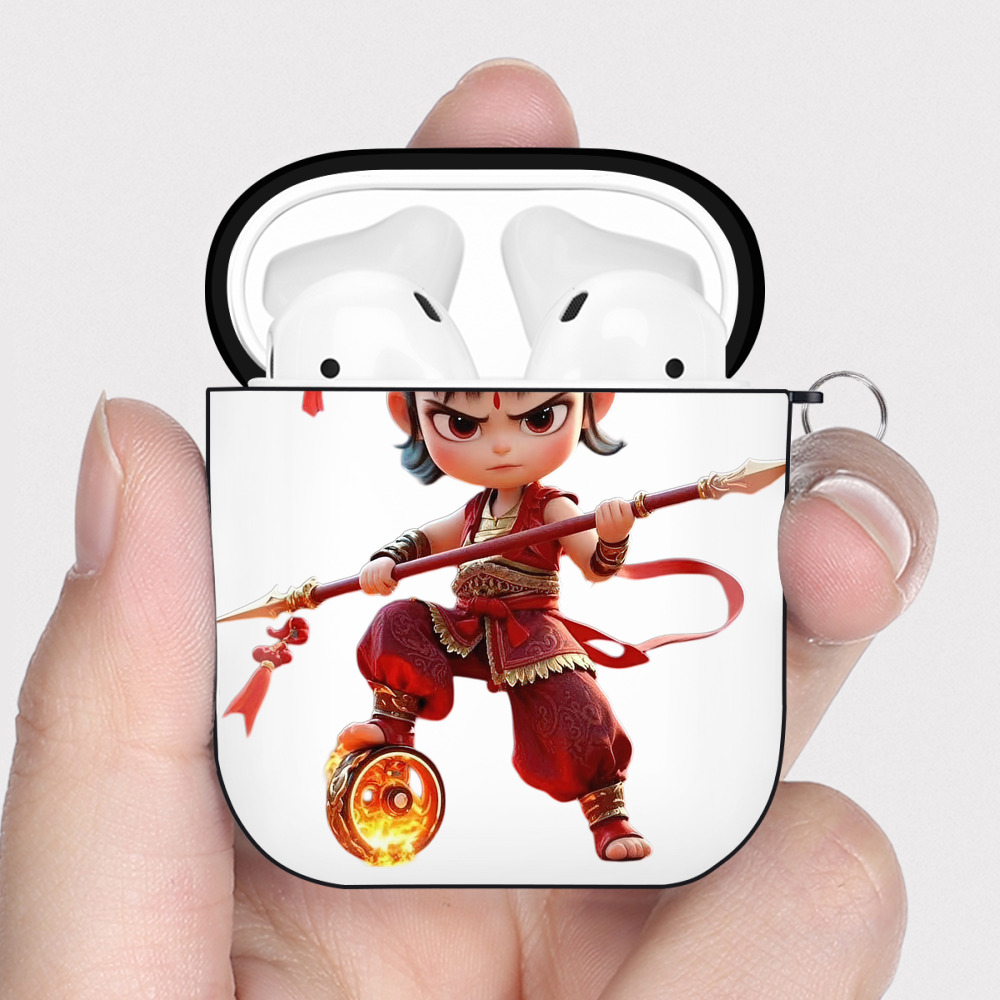 （画像用） Ne Zha 2 ナタ 魔童の大暴れ AirPods 第2世代保護ケース ハードシェル ブラック 耐衝撃・防指紋・カラビナ付き