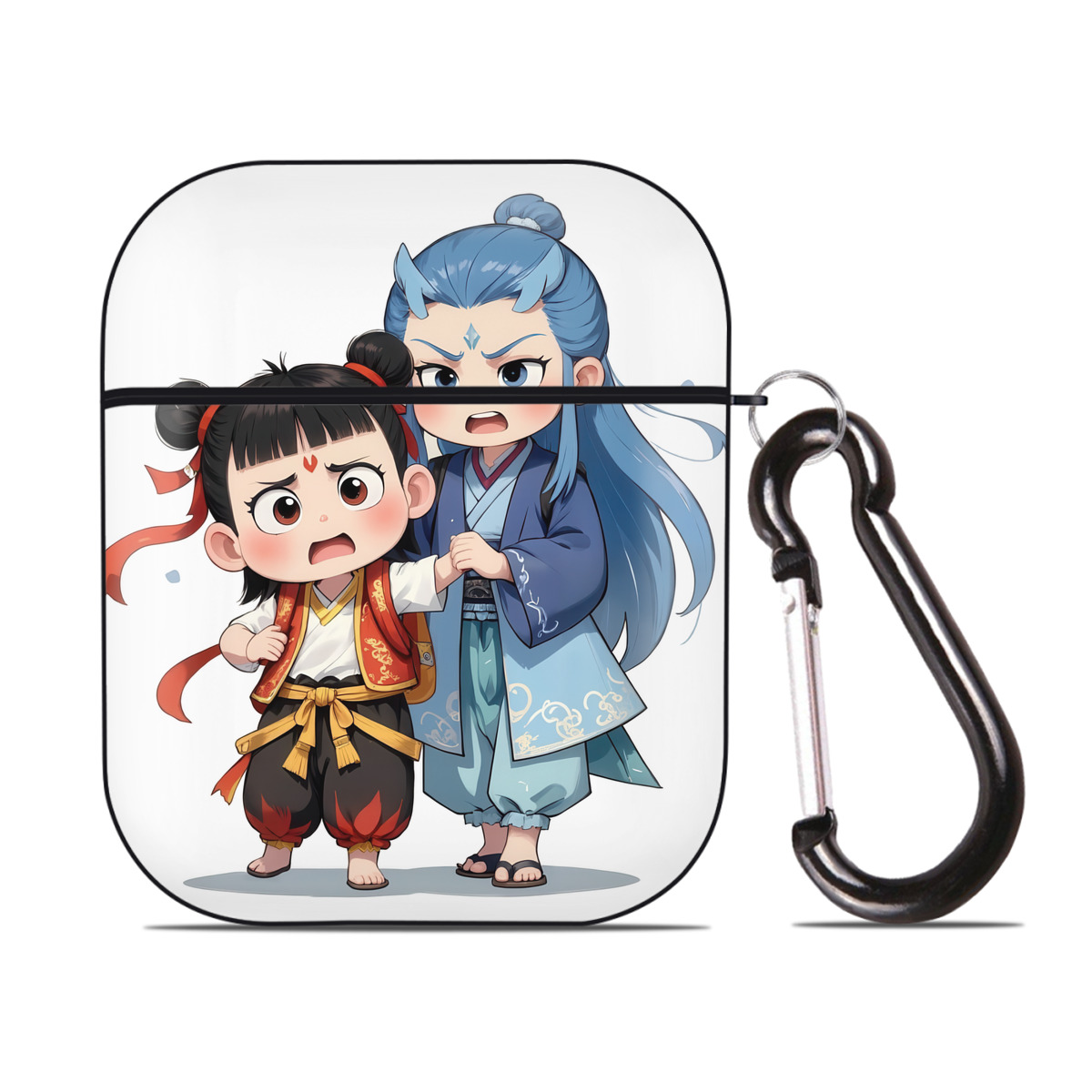 （画像用） Ne Zha 2 ナタ 魔童の大暴れ AirPods 第2世代保護ケース ハードシェル ブラック 耐衝撃・防指紋・カラビナ付き
