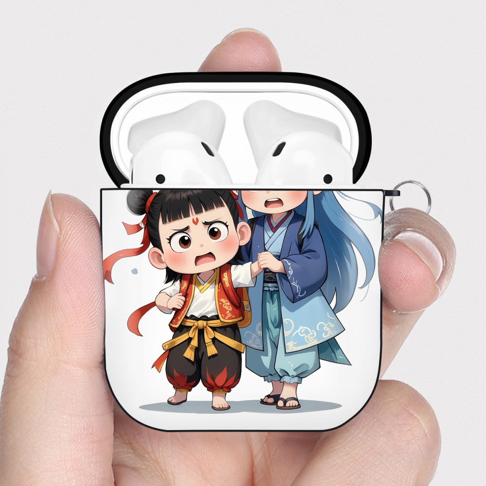 （画像用） Ne Zha 2 ナタ 魔童の大暴れ AirPods 第2世代保護ケース ハードシェル ブラック 耐衝撃・防指紋・カラビナ付き