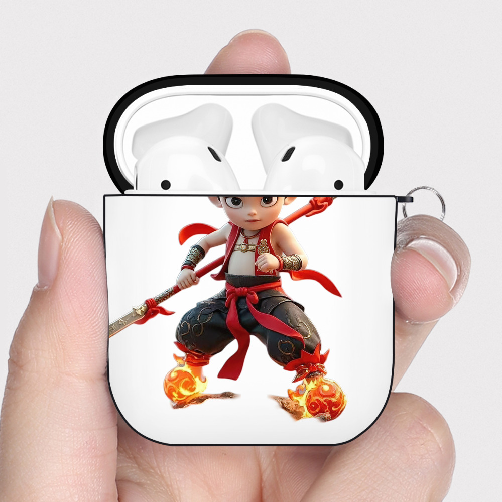 （画像用） Ne Zha 2 ナタ 魔童の大暴れ AirPods 第2世代保護ケース ハードシェル ブラック 耐衝撃・防指紋・カラビナ付き