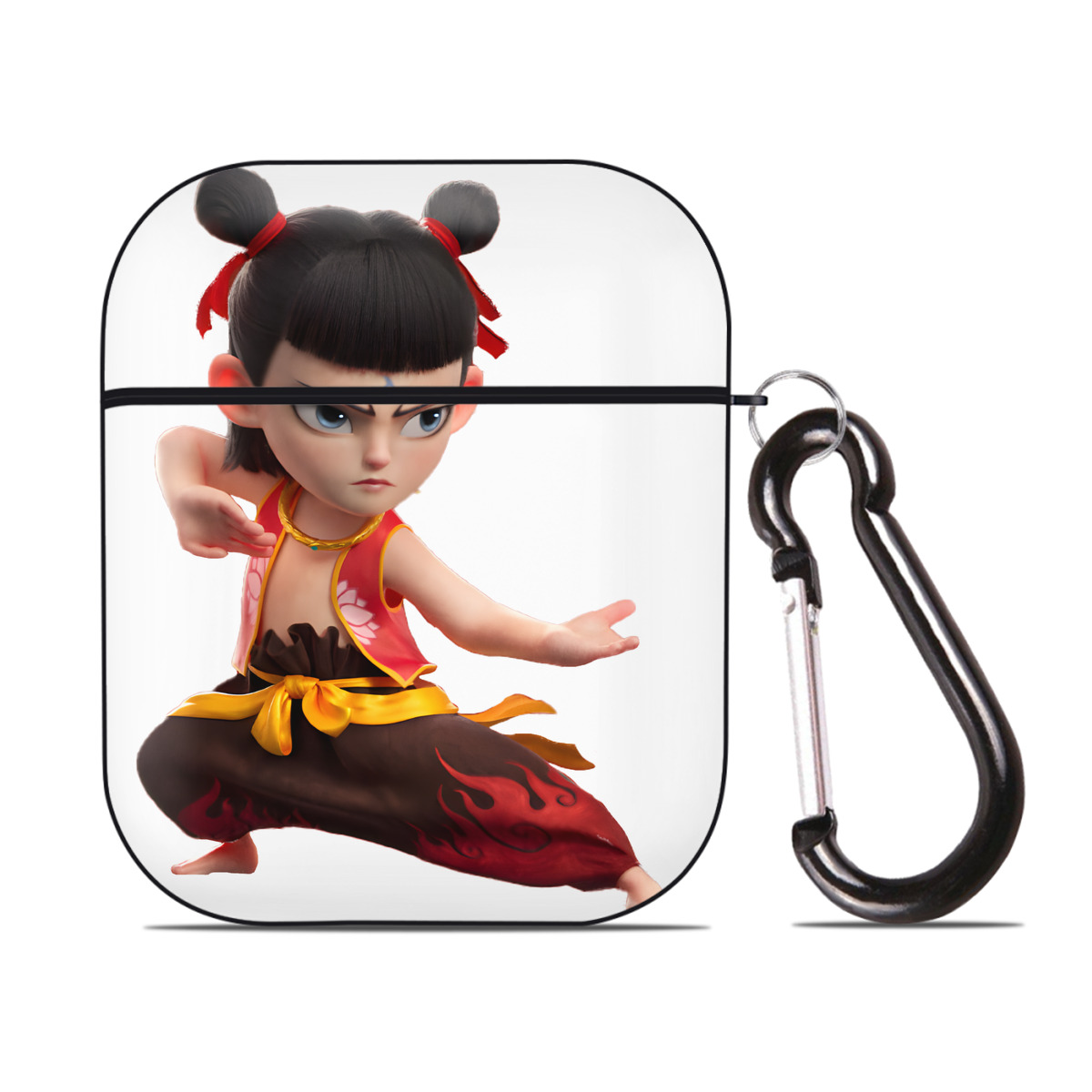 （画像用） Ne Zha 2 ナタ 魔童の大暴れ AirPods 第2世代保護ケース ハードシェル ブラック 耐衝撃・防指紋・カラビナ付き
