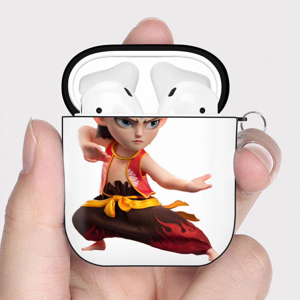 （画像用） Ne Zha 2 ナタ 魔童の大暴れ AirPods 第2世代保護ケース ハードシェル ブラック 耐衝撃・防指紋・カラビナ付き