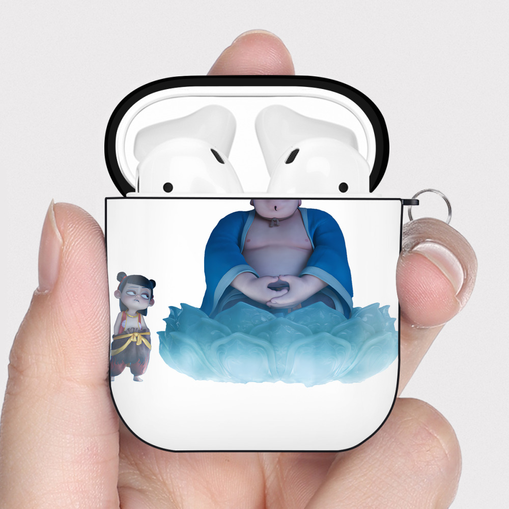（画像用） Ne Zha 2 ナタ 魔童の大暴れ AirPods 第2世代保護ケース ハードシェル ブラック 耐衝撃・防指紋・カラビナ付き