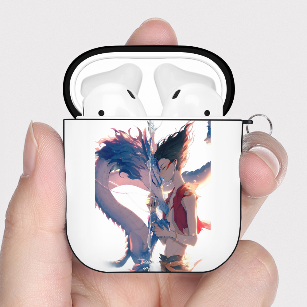 （画像用） Ne Zha 2 ナタ 魔童の大暴れ AirPods 第2世代保護ケース ハードシェル ブラック 耐衝撃・防指紋・カラビナ付き
