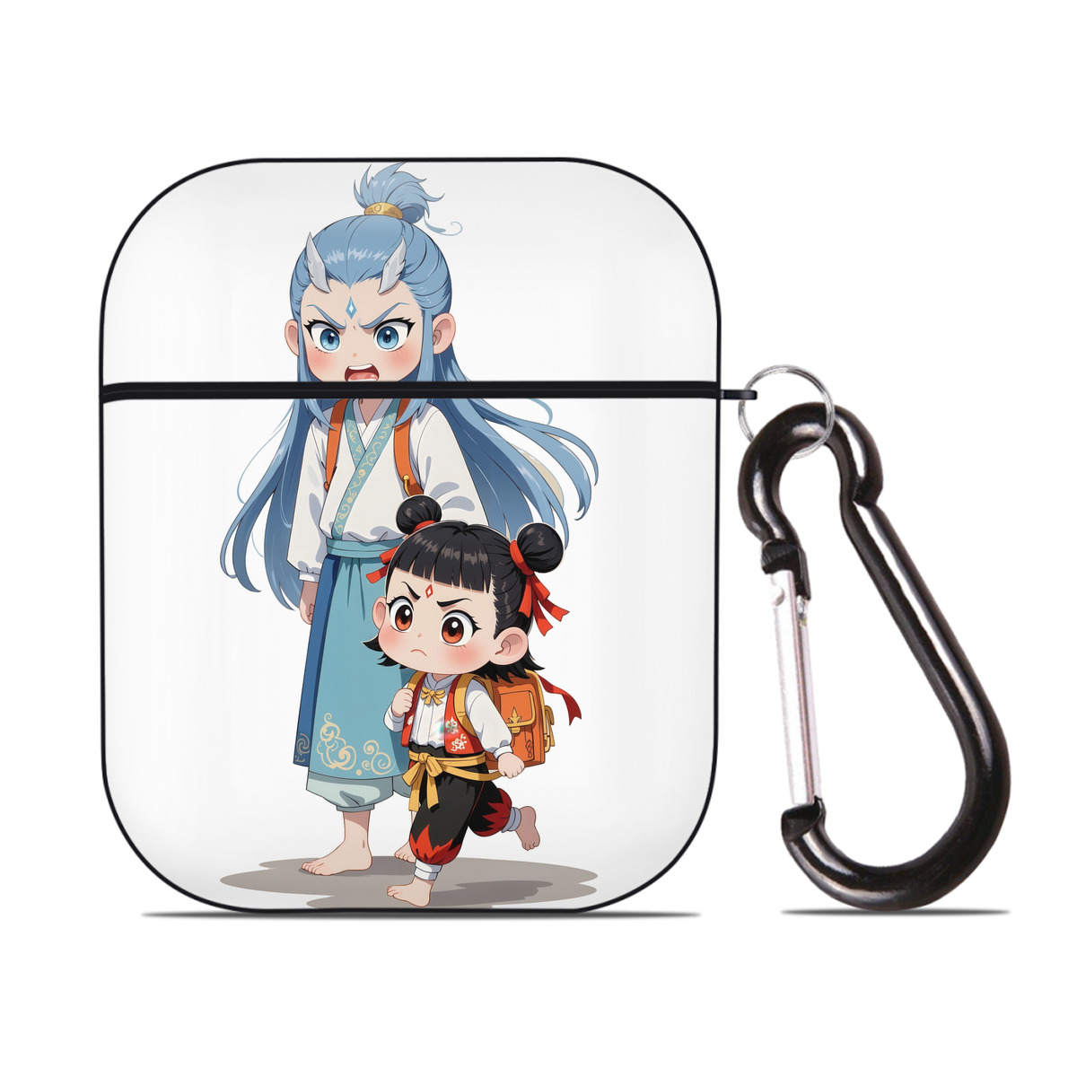 （画像用） Ne Zha 2 ナタ 魔童の大暴れ AirPods 第2世代保護ケース ハードシェル ブラック 耐衝撃・防指紋・カラビナ付き