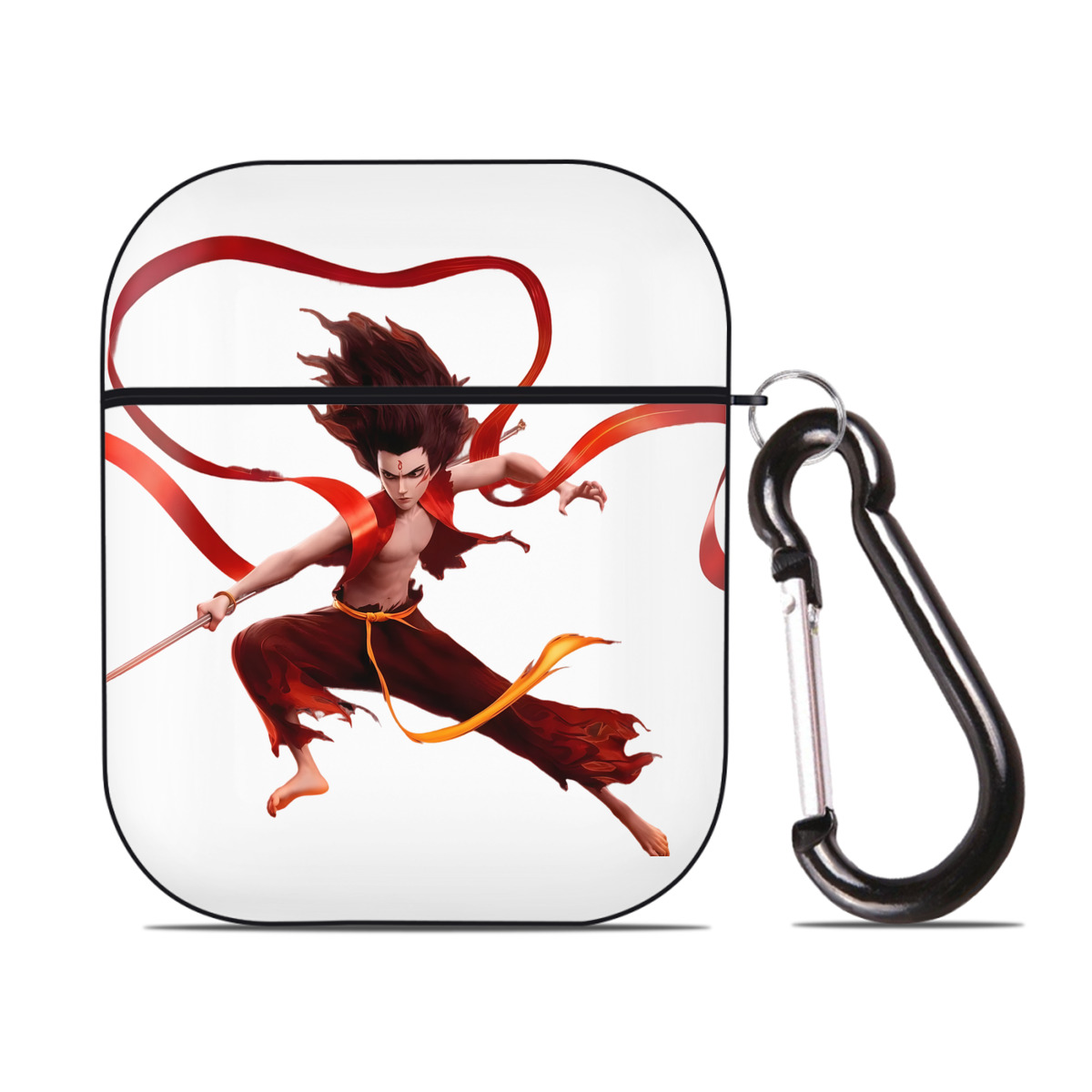 （画像用） Ne Zha 2 ナタ 魔童の大暴れ AirPods 第2世代保護ケース ハードシェル ブラック 耐衝撃・防指紋・カラビナ付き