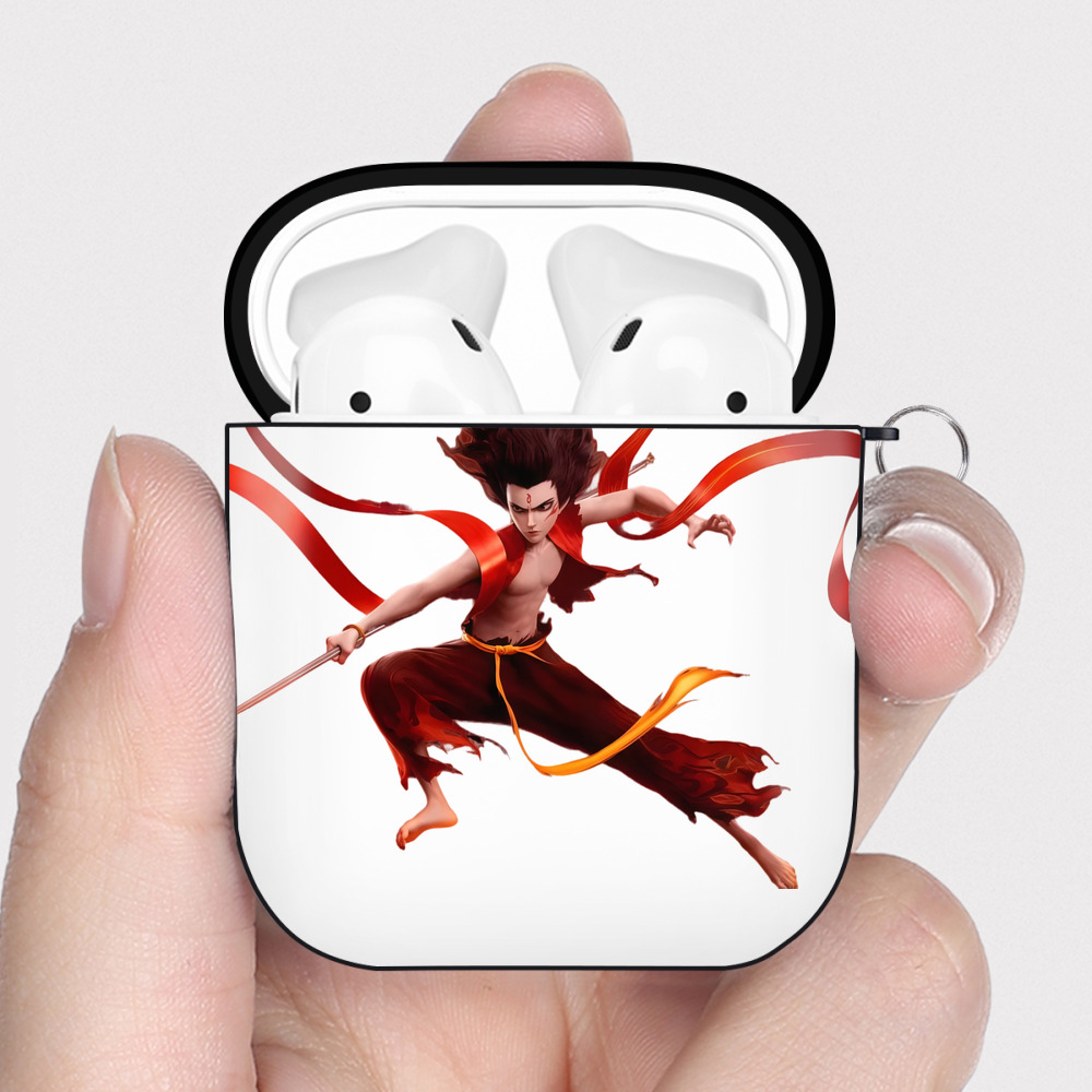 （画像用） Ne Zha 2 ナタ 魔童の大暴れ AirPods 第2世代保護ケース ハードシェル ブラック 耐衝撃・防指紋・カラビナ付き