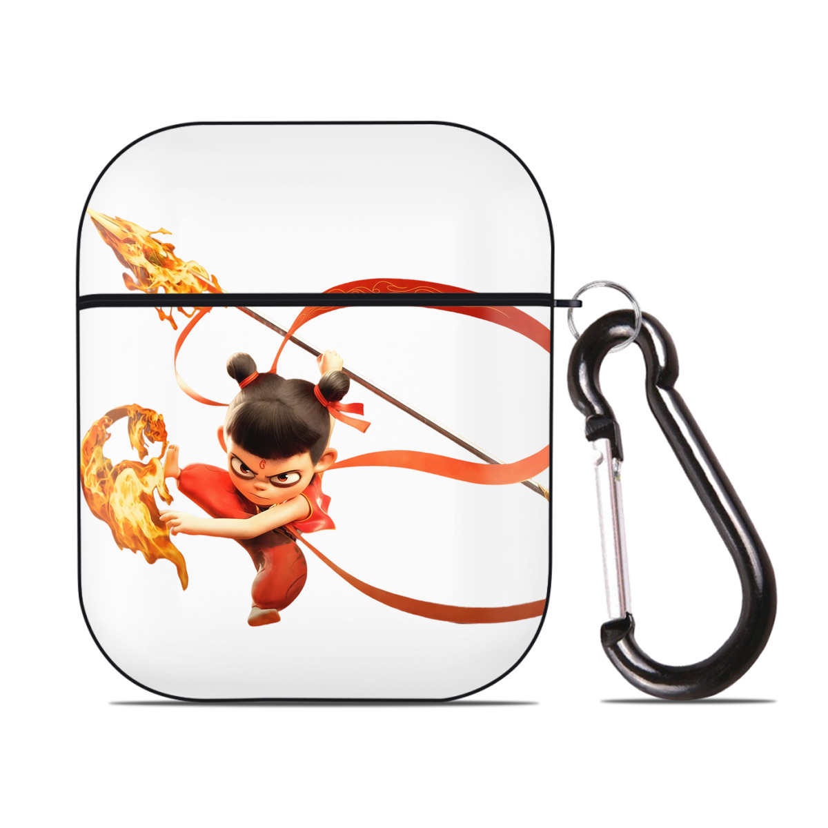 （画像用） Ne Zha 2 ナタ 魔童の大暴れ AirPods 第2世代保護ケース ハードシェル ブラック 耐衝撃・防指紋・カラビナ付き