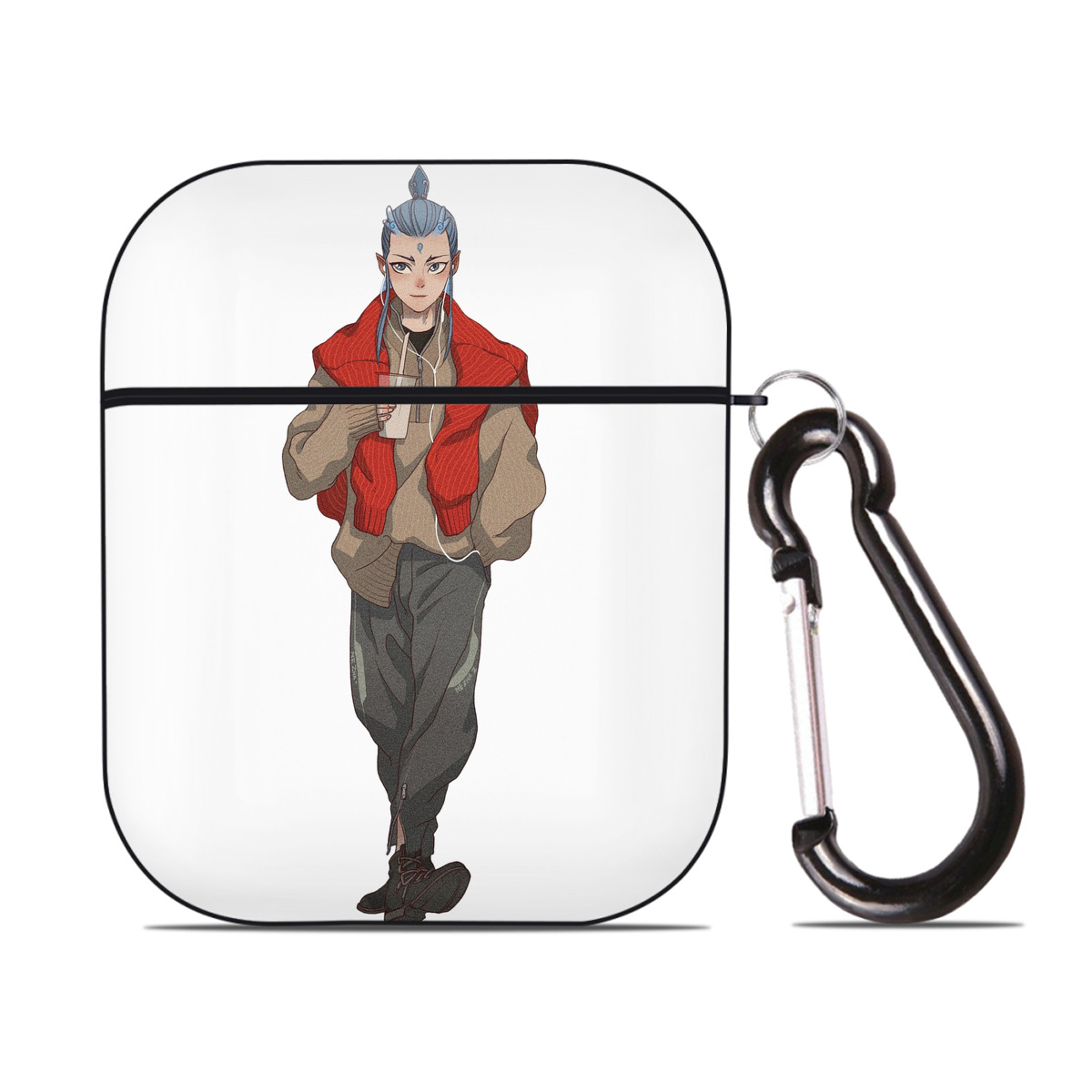 （画像用） Ne Zha 2 ナタ 魔童の大暴れ AirPods 第2世代保護ケース ハードシェル ブラック 耐衝撃・防指紋・カラビナ付き