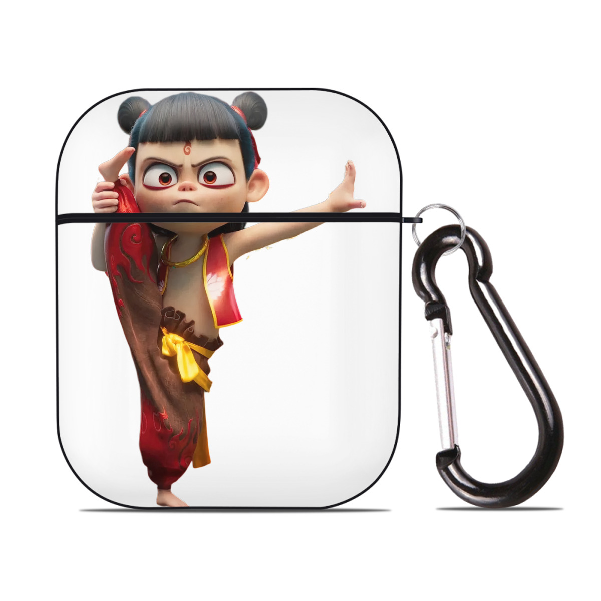 （画像用） Ne Zha 2 ナタ 魔童の大暴れ AirPods 第2世代保護ケース ハードシェル ブラック 耐衝撃・防指紋・カラビナ付き