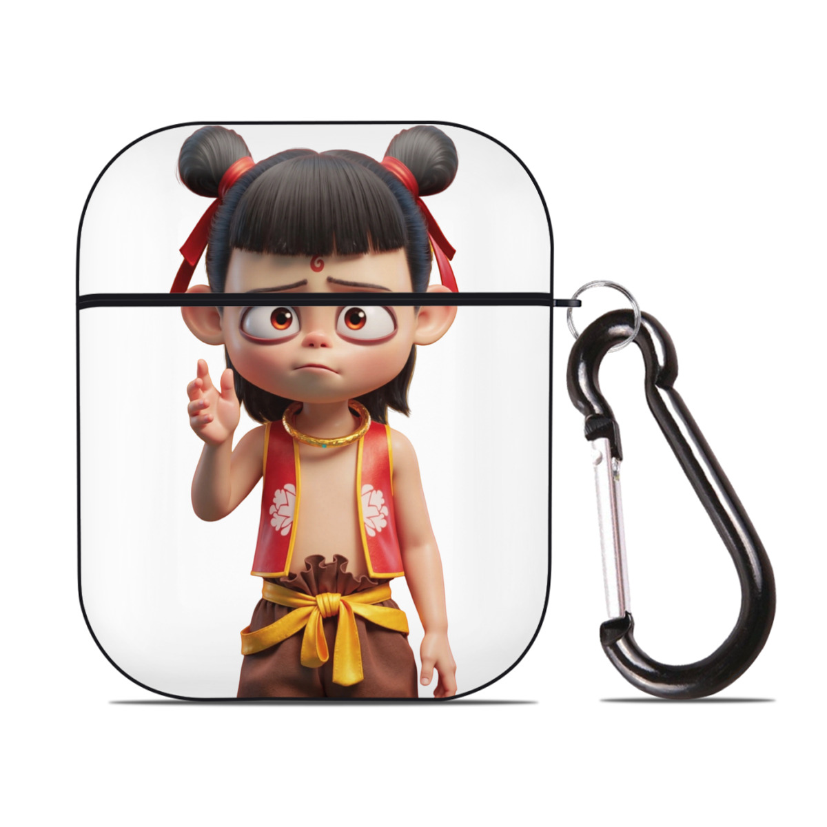 （画像用） Ne Zha 2 ナタ 魔童の大暴れ AirPods 第2世代保護ケース ハードシェル ブラック 耐衝撃・防指紋・カラビナ付き