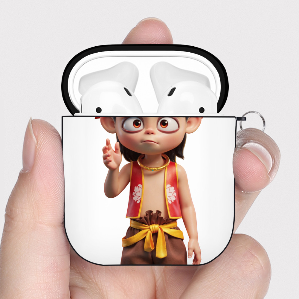 （画像用） Ne Zha 2 ナタ 魔童の大暴れ AirPods 第2世代保護ケース ハードシェル ブラック 耐衝撃・防指紋・カラビナ付き