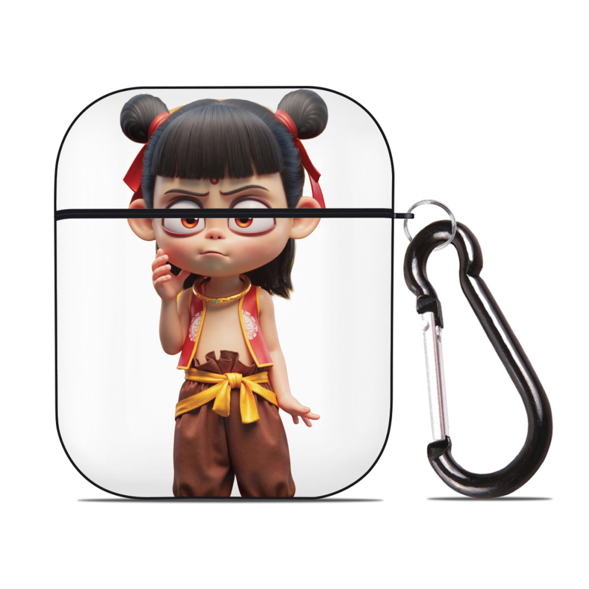 （画像用） Ne Zha 2 ナタ 魔童の大暴れ AirPods 第2世代保護ケース ハードシェル ブラック 耐衝撃・防指紋・カラビナ付き