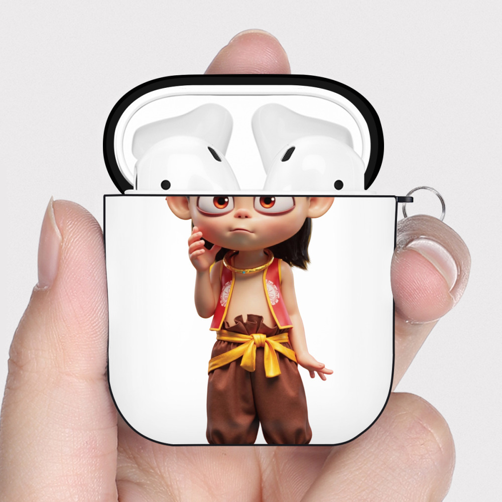 （画像用） Ne Zha 2 ナタ 魔童の大暴れ AirPods 第2世代保護ケース ハードシェル ブラック 耐衝撃・防指紋・カラビナ付き