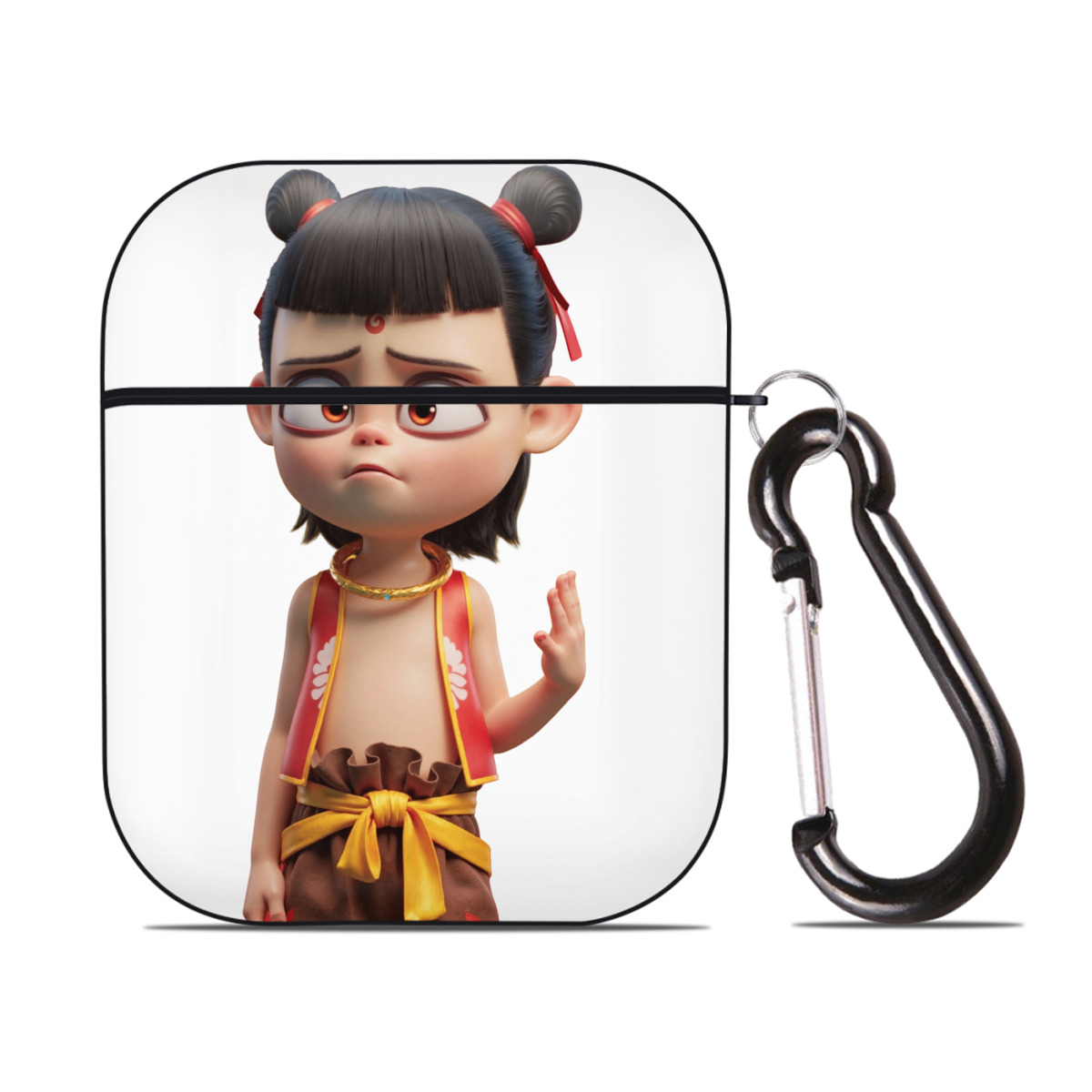 （画像用） Ne Zha 2 ナタ 魔童の大暴れ AirPods 第2世代保護ケース ハードシェル ブラック 耐衝撃・防指紋・カラビナ付き