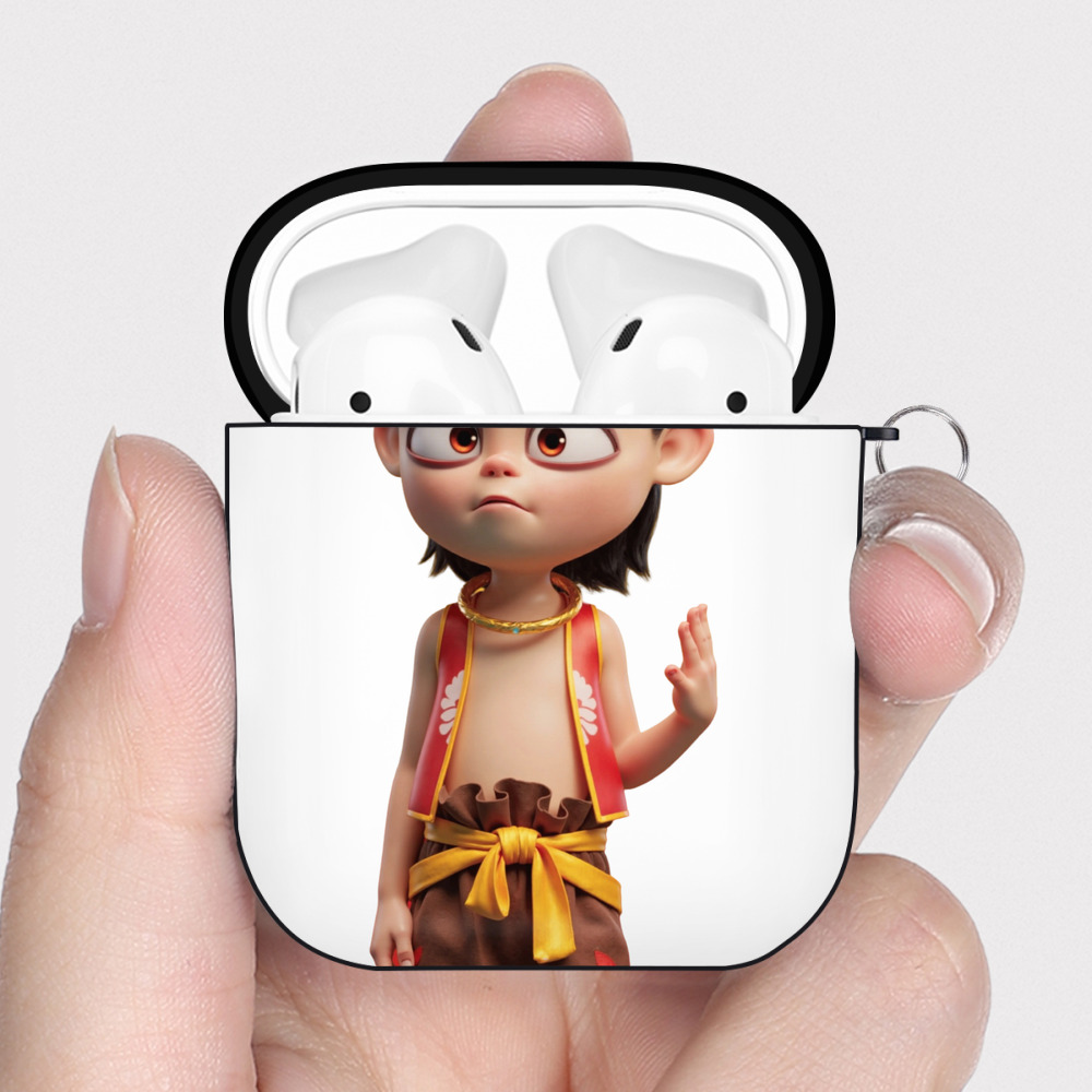 （画像用） Ne Zha 2 ナタ 魔童の大暴れ AirPods 第2世代保護ケース ハードシェル ブラック 耐衝撃・防指紋・カラビナ付き