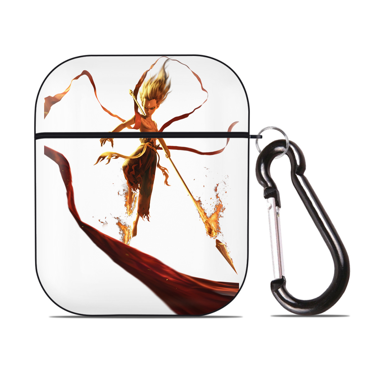 （画像用） Ne Zha 2 ナタ 魔童の大暴れ AirPods 第2世代保護ケース ハードシェル ブラック 耐衝撃・防指紋・カラビナ付き