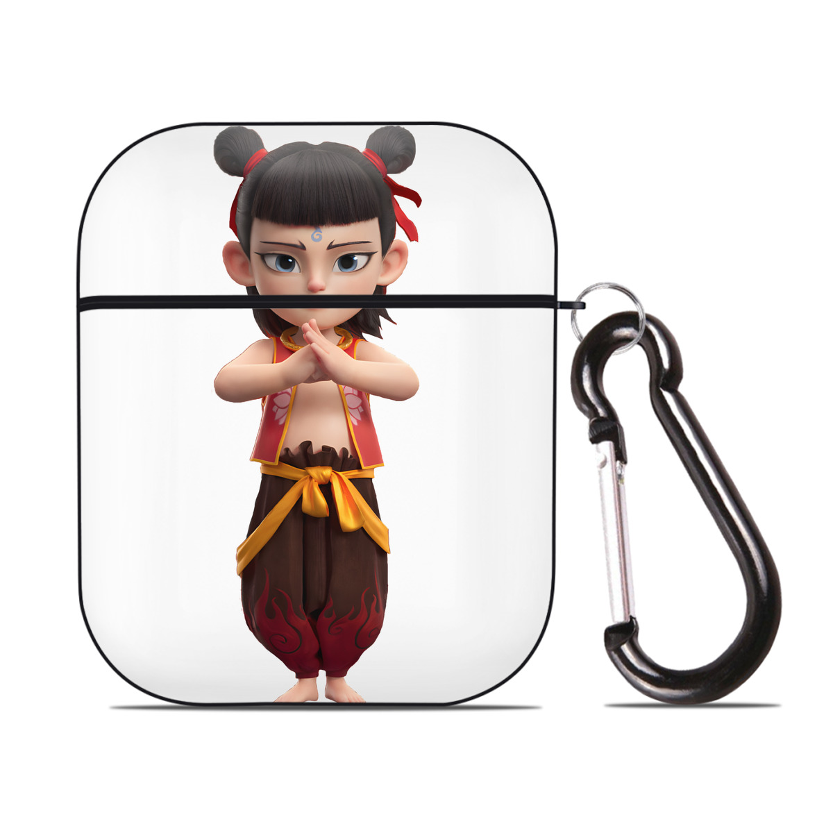 （画像用） Ne Zha 2 ナタ 魔童の大暴れ AirPods 第2世代保護ケース ハードシェル ブラック 耐衝撃・防指紋・カラビナ付き