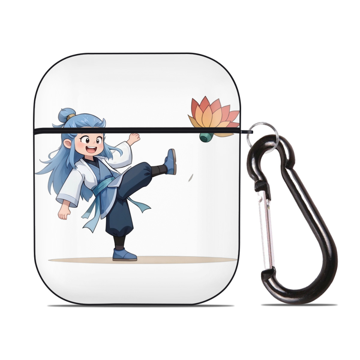 （画像用） Ne Zha 2 ナタ 魔童の大暴れ AirPods 第2世代保護ケース ハードシェル ブラック 耐衝撃・防指紋・カラビナ付き