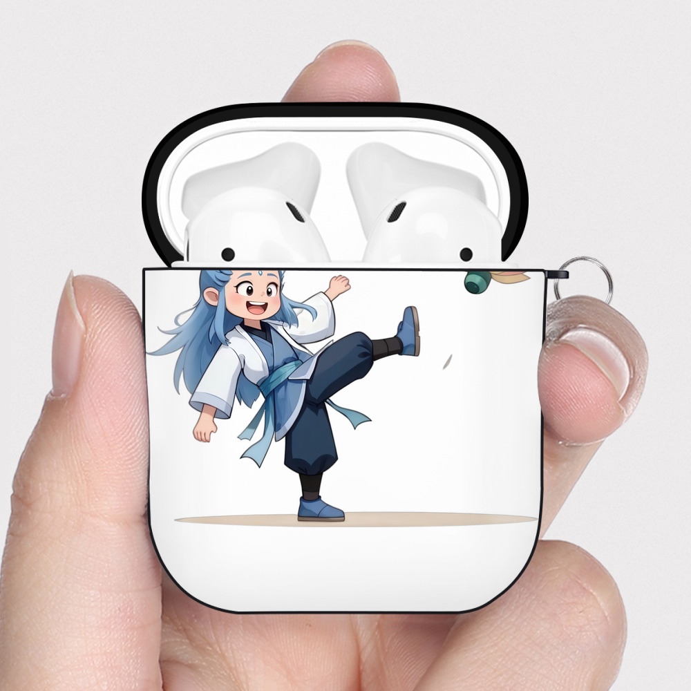 （画像用） Ne Zha 2 ナタ 魔童の大暴れ AirPods 第2世代保護ケース ハードシェル ブラック 耐衝撃・防指紋・カラビナ付き