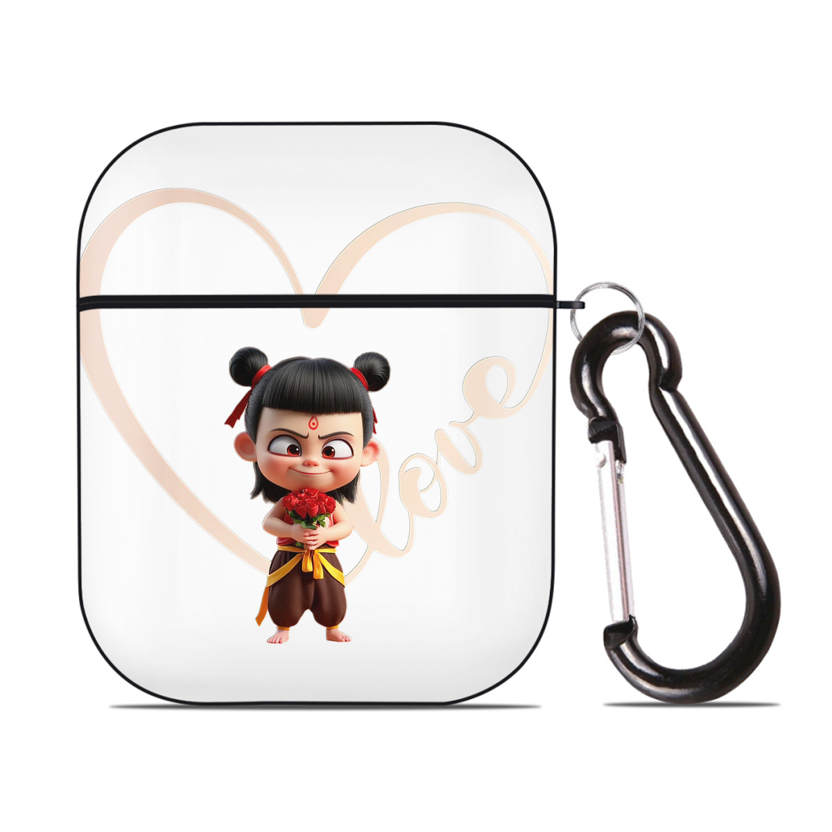 （画像用） Ne Zha 2 ナタ 魔童の大暴れ AirPods 第2世代保護ケース ハードシェル ブラック 耐衝撃・防指紋・カラビナ付き