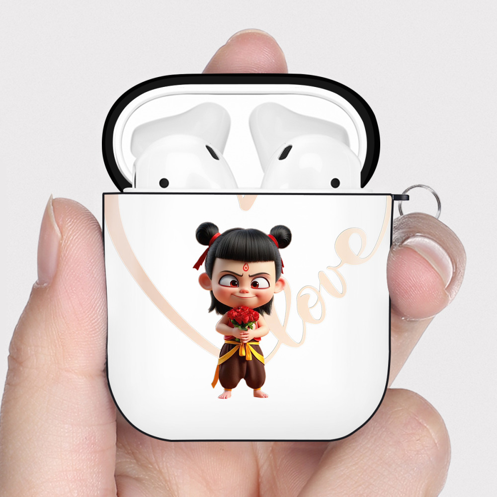（画像用） Ne Zha 2 ナタ 魔童の大暴れ AirPods 第2世代保護ケース ハードシェル ブラック 耐衝撃・防指紋・カラビナ付き