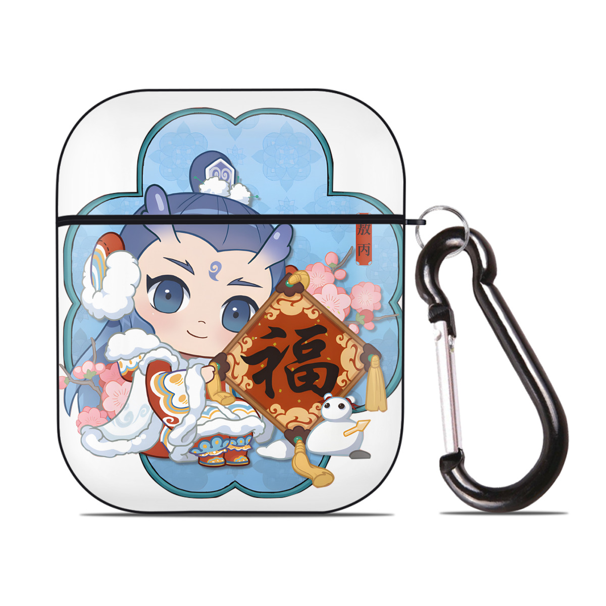 （画像用） Ne Zha 2 ナタ 魔童の大暴れ AirPods 第2世代保護ケース ハードシェル ブラック 耐衝撃・防指紋・カラビナ付き