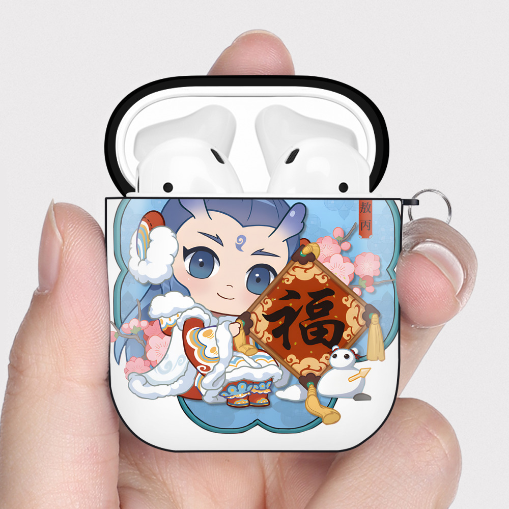 （画像用） Ne Zha 2 ナタ 魔童の大暴れ AirPods 第2世代保護ケース ハードシェル ブラック 耐衝撃・防指紋・カラビナ付き